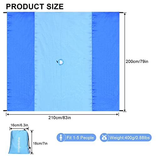 imgokaha Beach Blanket with Umbrella Hole, Large Beach Blanket Waterproof Sandproof, Comfortable Nylon Beach Mat Lightweig...