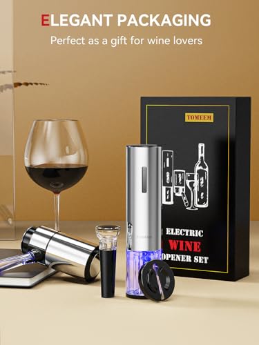 Rechargeable Electric Wine Gift Set - Aerator, Vacuum Stoppers, Foil Cutter and Bottle Opener for Home Bar and Outdoor Par...
