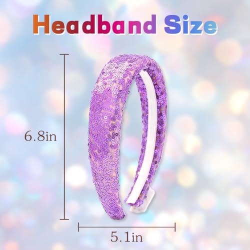 Woeoe Light Up Sequin Headband Sparkly Wide Mermaid Hair Accessories for Women