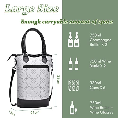 Tirrinia Insulated Wine Gift Carrier Tote - Travel Padded 2 Bottle Wine/Champagne Cooler Bag for Portable Wine Bottle Carr...