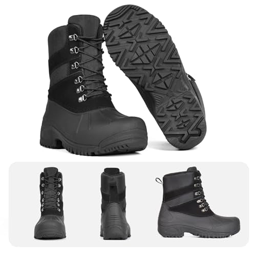 Furuian Winter Steel Toe Boots for Men Waterproof Safety Work Boots for Men Insulated Winter Snow Boot Mens Non Slip Hikin...