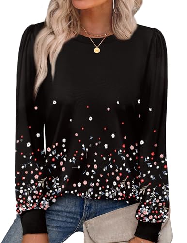 Alaroo Womens Long Sleeve Shirts 2025 Fall Tunic Tops Crewneck Blouses Print
