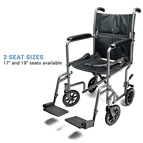 Lumex Everest & Jennings Transport Wheelchair – Lightweight Folding Transit Chair with 19” Seat for Adults & Seniors, Silver