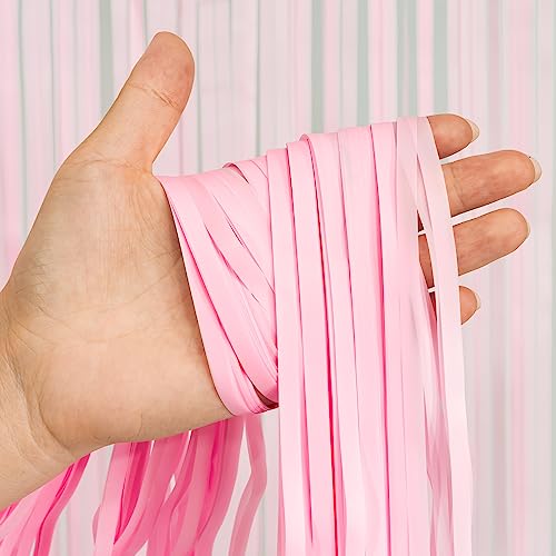 Pastel Pink Party Backdrop Decoration - GREATRIL Baby Pink Foil Fringe Streamers for Baby/Boo Day/Valentines/Cowgirl/Swee...