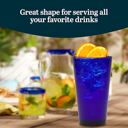 Libbey Cobalt Flare Drinking Glasses Set of 8, Classic Design Glass Cups for Soda, Water, Iced Tea and More, Dishwasher Sa...