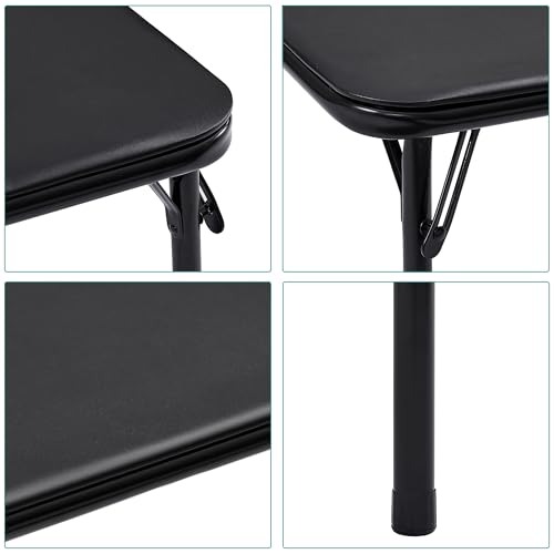 VECELO Square Folding Portable Card Table 4 Foldable Chair Sets 5PCS with Collapsible Legs & Vinyl Upholstery Padded, Meta...