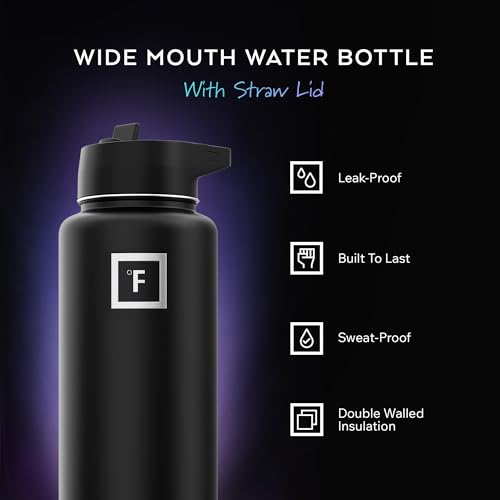 IRON °FLASK Camping & Hiking Hydration Flask with Straw, Wide Mouth Insulated Stainless Steel Sports Water Bottle - 32 oz ...