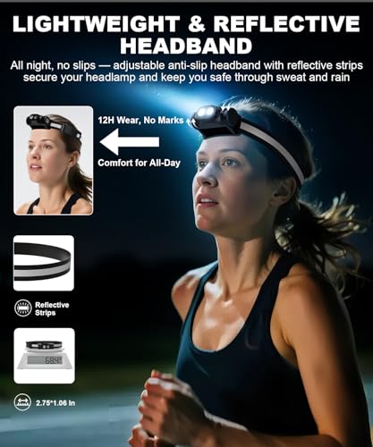 Spriak Rechargeable Headlamp 3PCS, High Lumens Bright Head Lamp Led with Motion Sensor, 4 Modes, Magnet, Detachable Flashl...