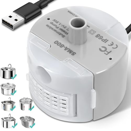 Ultra-Quiet Replacement Pump for Stainless Steel Cat Water Fountains - SMA-800 Motor - Safe and Easy to Clean with Low Vol...