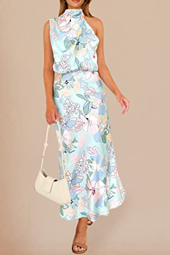 PRETTYGARDEN Women's 2026 Summer Satin Dress Elegant Sleeveless Mock Neck Cocktail Party Maxi Dresses