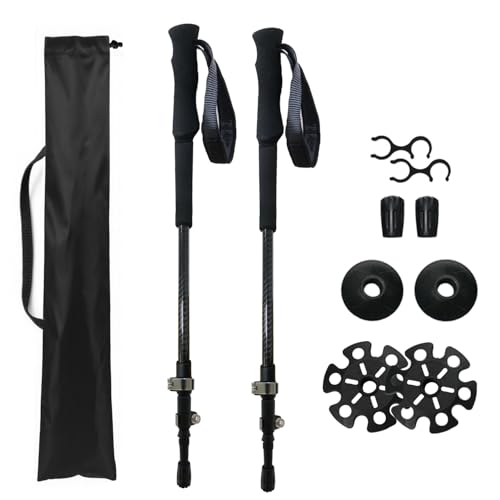 Hiking Poles 2 Pc - Collapsible Lightweight Carbon Fiber Trekking Poles, Adjustable & Telescopic for Backpacking, EVA Swea...