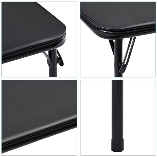 VECELO Folding Card Table and Chair Set of 5 Foldable with Padded Upholstery Tabletop, Metal, Black