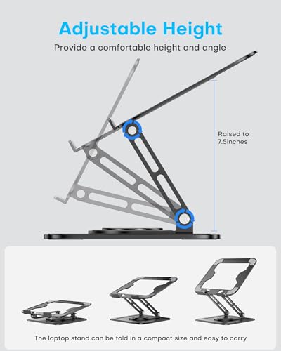LOXP Adjustable Laptop Stand, Computer Stand with 360 Rotating Base, Ergonomic Laptop Riser Mount for Desk Foldable Protab...