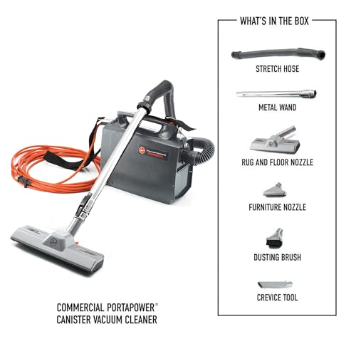 Hoover Commercial PortaPower Lightweight Canister Vacuum Cleaner, Bagged Canister Vac with Attachments, 2-in-1 Vac and Blower, Corded Vacuum Cleaners for Commercial Use