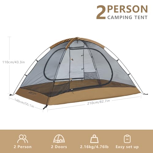 BISINNA Backpacking Tent 2 Person Lightweight Camping Tent Waterproof 3 Season with Aluminum Pole for Outdoor Mountaineeri...