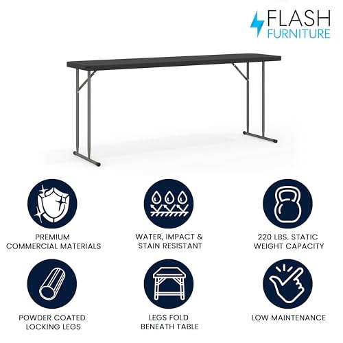 Flash Furniture Kathryn 6' Rectangular Plastic Folding Table, Long Plastic Foldable Table for Indoor/Outdoor Events, Black