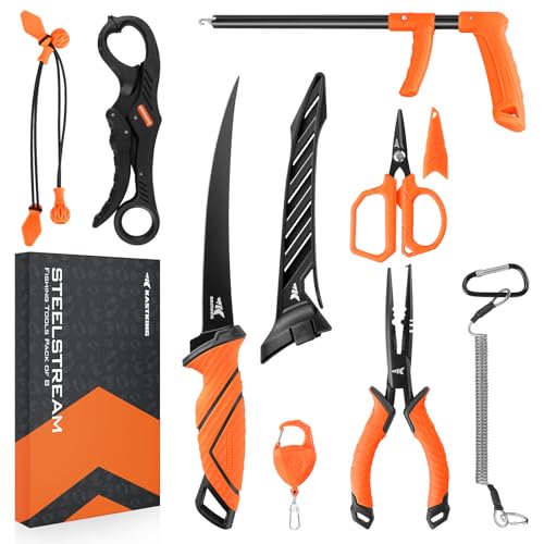 KastKing SteelStream 8pc Fishing Tool Kit - Fishing Pliers with Lanyard, Fillet Knife, Floating Fish Lip Gripper, Fishing ...