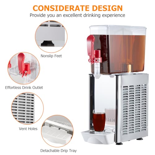 Commercial Beverage Dispenser 10l (2.64 Gal) Cooling Drink Dispenser with 360° Stirring Blade, Stainless Steel Commercial ...