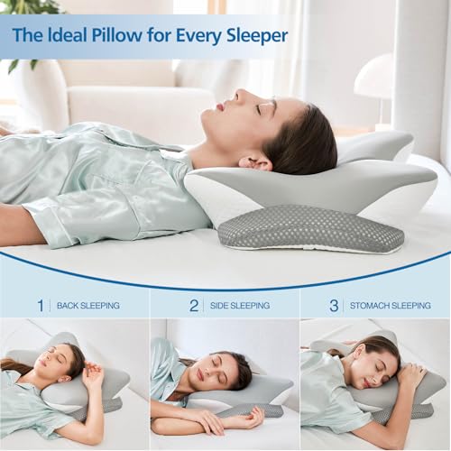 Krightlink Ergonomic Memory Foam Cervical Pillow for Neck Pain Relief - Contour Design with Dual Heights for Side/Back/Sto...