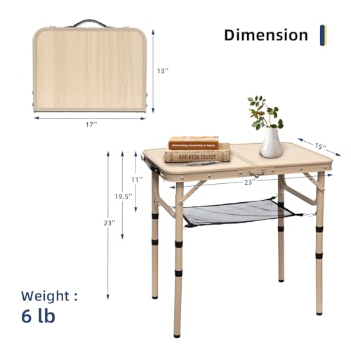Byliable Small Folding Table 2FT Camping Table 3 Adjustable Height Lightweight Portable Aluminum Mini Foldable for Picnic ...