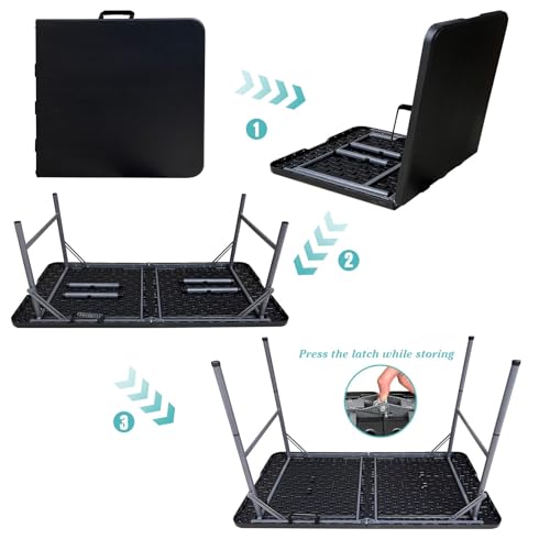 Gocamptoo Folding Table,4ft Indoor Outdoor Heavy Duty Portable Folding Square Plastic Dining Table w/Handle (Balck)