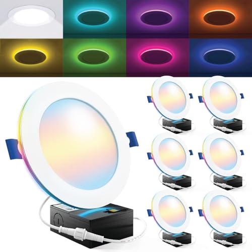 Sunco 6 Pack 6 Inch Smart Ultra Thin LED Recessed Ceiling Lights with Night Light, Tunable CCT 2700K to 6000K, Dimmable, 1...
