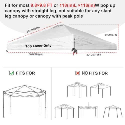 Chankee 10x10 Canopy Replacement Top,Sliver-Coated Pop Up Canopy Tent Top Cover Roof with Air Vent,Ropes and Velcro,UV Wat...