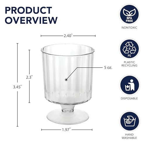 Party Essentials 5 OZ Mini Clear Plastic Dessert Parfait Cup for event Small Round Serving Goblet Wine Shot Disposable Fru...