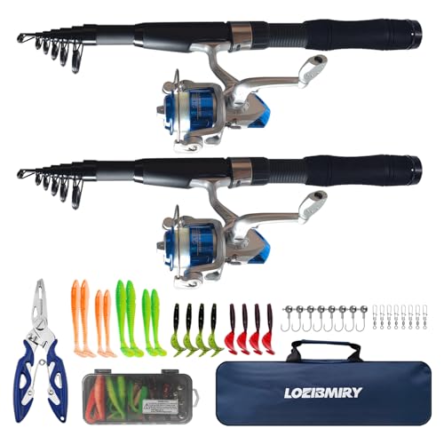 Fishing Pole Set, 2PACK Fishing Rod Combo with Telescopic Fishing Pole Spinning Reels Fishing Lures Fishing Pliers and Tra...