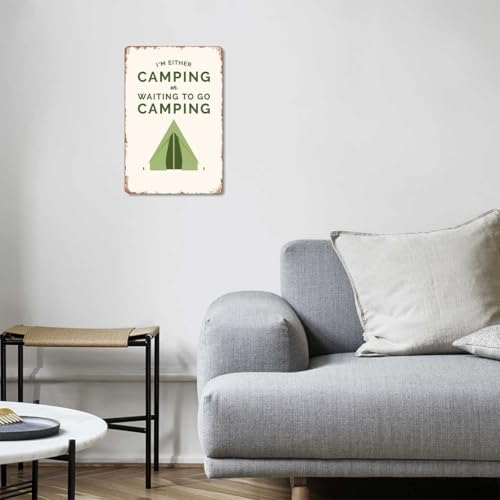 Retro Metal Sign Camping Lifestyle "Happy Camp",Text Art Poster Home Wall Decor, For Bedroom, Living Room, Bar, Restaurant...