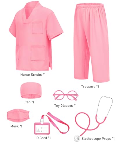 ICECUTE Doctor Costume for Kids Scrubs with Accessories,7Pcs Toddler Halloween Costume for Boy Girls,3-11 Years