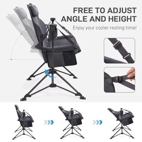 EVER ADVANCED Padded Hammock Camping Chair, Oversized Heavy Duty Swing Chair with Detachable Cup Holder, Portable Folding ...