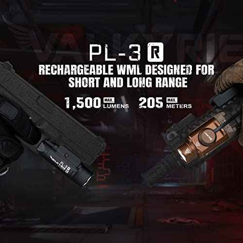 OLIGHT PL-3R Valkyrie Rechargeable Tactical Light, 1500 Lumens Rail-Mounted Weaponlight, LED Flashlight with Built-in Battery, Rail Locating Keys for 1913 Picatinny, GL Style