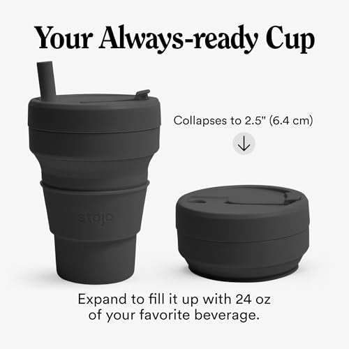 STOJO Collapsible Travel Cup - Reusable To-Go Pocket Size Silicone Bottle for Hot and Cold Drinks - Perfect for Camping - ...