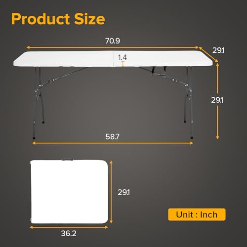 Dopinmin Folding Table 6FT Portable Heavy Duty Plastic Camping Table Foldable Tables Plastic Dining Tables Indoor Outdoor ...