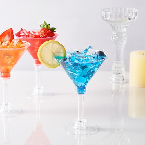 25 Pack Plastic Martini Cocktail Glasses - Reusable Tall Cocktail Glasses for Bar, Margarita, Whiskey, Tequila, Dessert Cu...