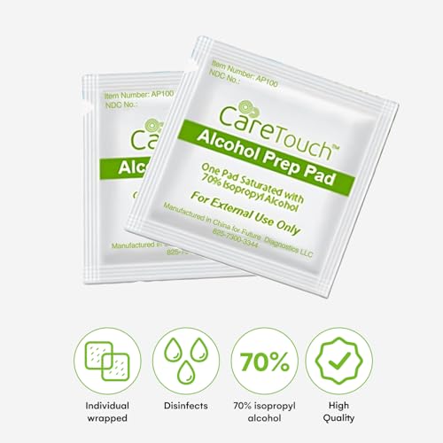 Care Touch 100-Pack Alcohol Wipes - Individually Wrapped Alcohol Prep Pads with 70% Isopropyl - Sterile 2-Ply Antiseptic S...