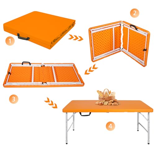 LSKSSNG Portable 4Ft Folding Table, Heavy Duty Plastic Fold-in-Half Utility Foldable Table Small, Adjustable Height Plasti...