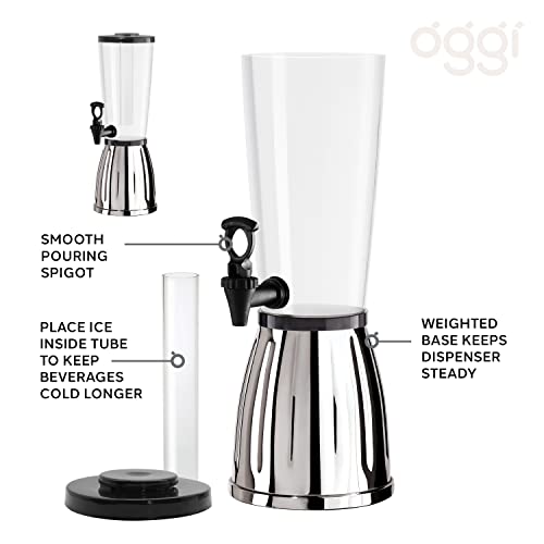 OGGI Beverage Dispenser - 3-quart / 6-Pints, Perfect for Parties, Use as Alcohol, Water, Lemonade Dispenser & More