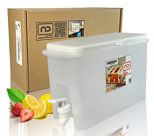 NDBOX Slim Fridge Jug with Faucet for Water, Iced Tea, Fruit Juice, Softdrinks, Milk, Beverages Dispenser - Hot or Cold Dr...