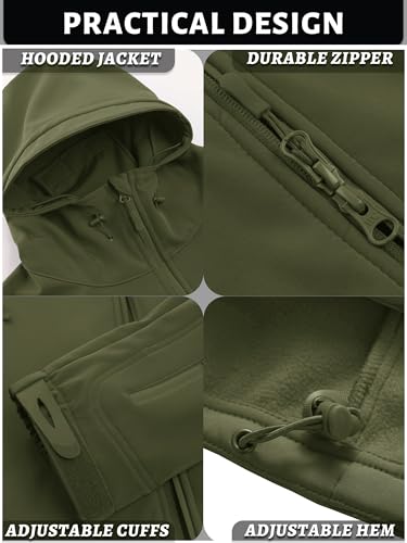 TACVASEN Men's Special Ops Military Tactical Soft Shell Winter Warm Fleece Lined Jacket Rain Hood Coat Hiking Snowboard