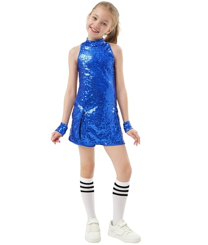 Girls Sequins Dance Outfit Dress Kids Sparkle Jazz Singer Star Costume Top Shorts 4PCS Set 3-14 Years