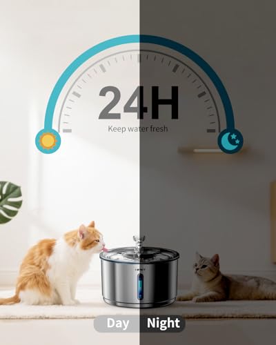 NPET Stainless Steel Cat Water Fountain, 1Gallon/135oz Automatic Pet Drinking Fountain Dog Water Dispenser with 4 Replacem...