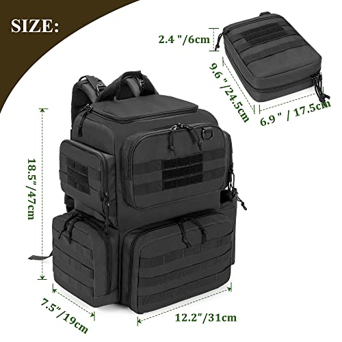 DSLEAF Tactical Pistol Backpack with 3 Pistol Cases for 6 Handguns, Gun Backpack with 13x Magazine Slots for Shooting and ...