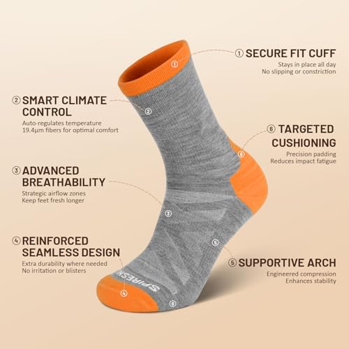 SPIRESNUG Warm Merino Wool Hiking Socks, Cushioned Winter Socks, Anti Blister, Moisture Wicking, Men & Women