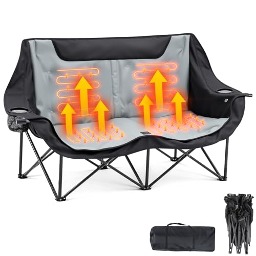 Low Double Heated Double Camping Chair for Adults, Oversized 660lbs Camping Chair with 4 Heating Zones & 3 Heat Levels Fol...