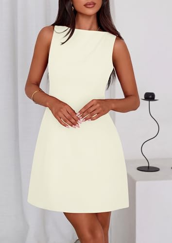 PRETTYGARDEN Womens Formal Short Dresses 2026 Summer Sleeveless Boat Neck A Line Elegant Mini Cocktail Party Dress