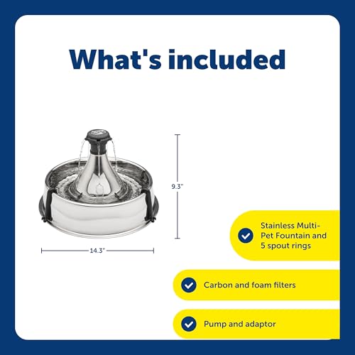 PetSafe Drinkwell Stainless Steel 360 Multiple Pet Fountain - Scratch and Rust Resistant Automatic Water Dispenser for Cat...