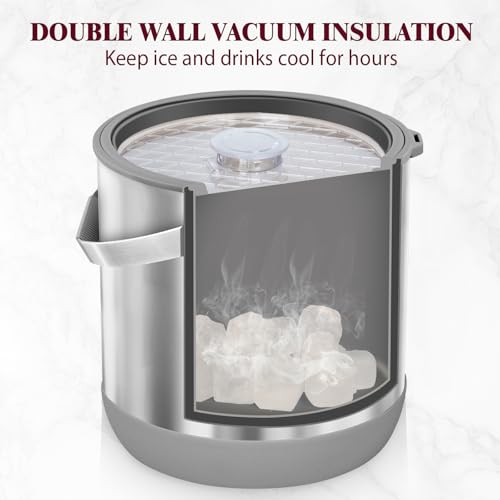 6.8L/7QT Insulated Ice Bucket with Lid & Scoop,Double-Wall Ice Bucket for Parties,Cocktail Bar(Grey)