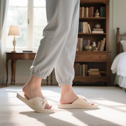 DL Women's Memory Foam Open Toe Slide Slippers with Cute Bow and Cozy Terry Lining, Slip-on House Shoes Spa Mules Sandals ...